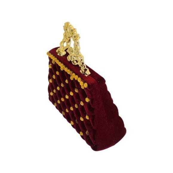 Artisan Christmas Red Velvet Rhinestone Satchel Purse Large Statement Brooch - Picture 3 of 8